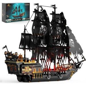 JMBricklayer Pirate Ship Building Toys with Lights, Pearl Pirate Ship (1713pcs)